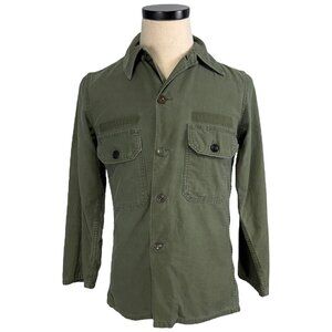 Vintage 60s Army Olive Green Cotton Sateen Shirt Medium
